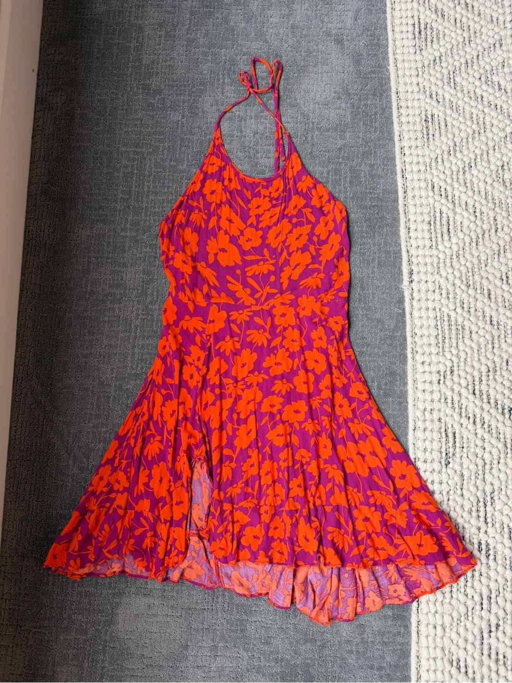 Free People Pink and Orange Floral Halter Sundress